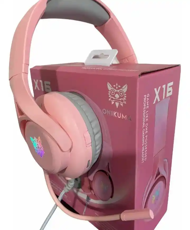 Diadema Gamer Rosa X16 Onikuma + Pad Mouse Xl Con Luces