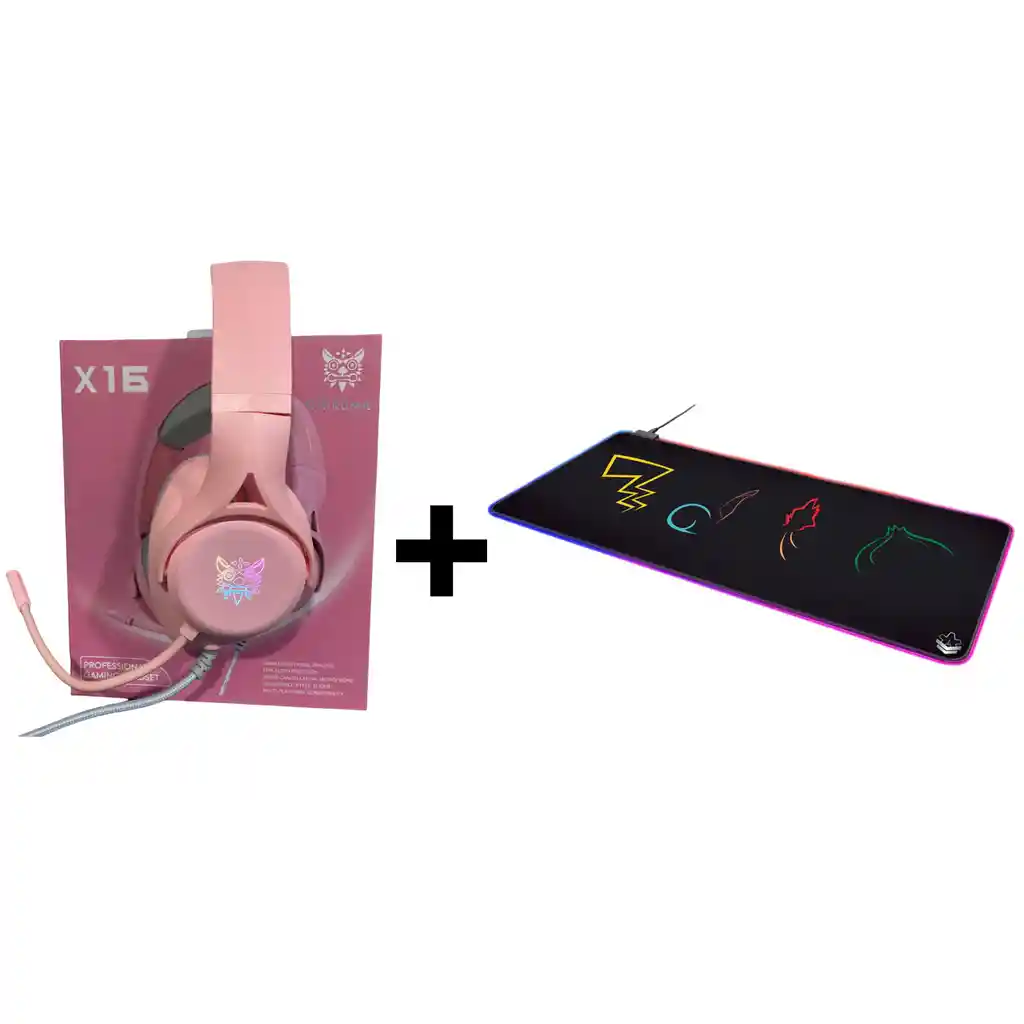 Diadema Gamer Rosa X16 Onikuma + Pad Mouse Xl Con Luces