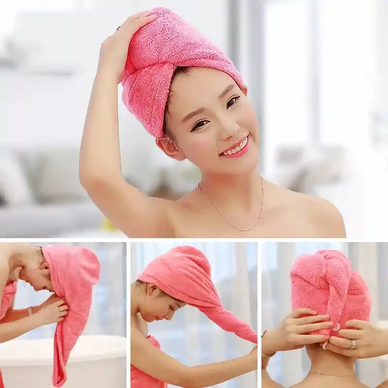 Toalla De Microfibra Turbante Para El Cabello En Rosado