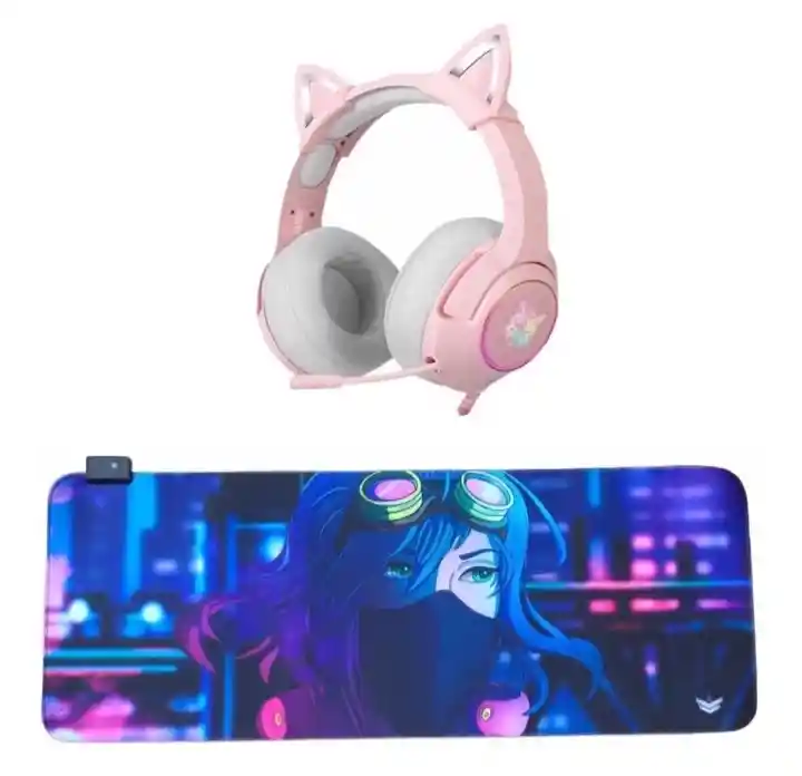 Combo Pad Mouse Gamer Luminoso Xl + Diadema Onikuma K9 Rosa