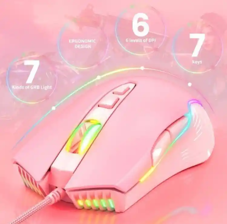 Pad Mouse Gamer Luminoso Xl + Diadema K9 Rosa + Mouse Rosa