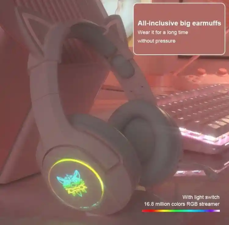 Combo Diadema K9 Rosa + Base Rosa + Mouse Gamer Onikuma