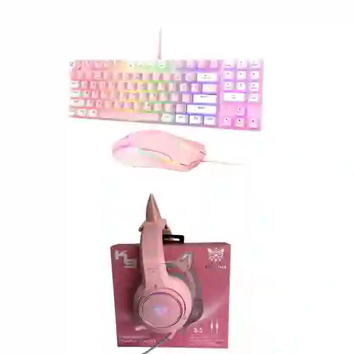 Rgb Combo Diadema K9 Rosa + Teclado Mecanico Con Mouse Usb