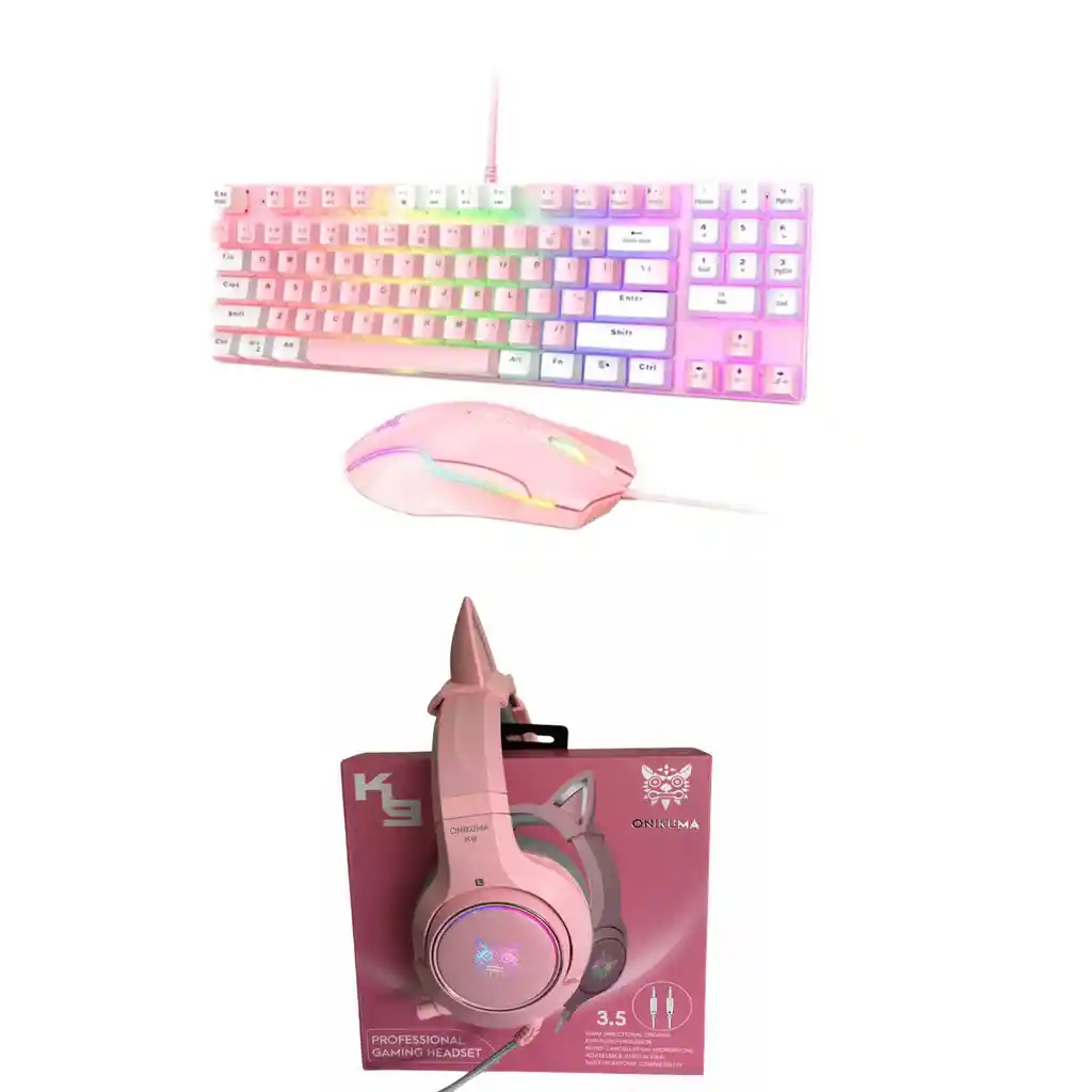 Rgb Combo Diadema K9 Rosa + Teclado Mecanico Con Mouse Usb