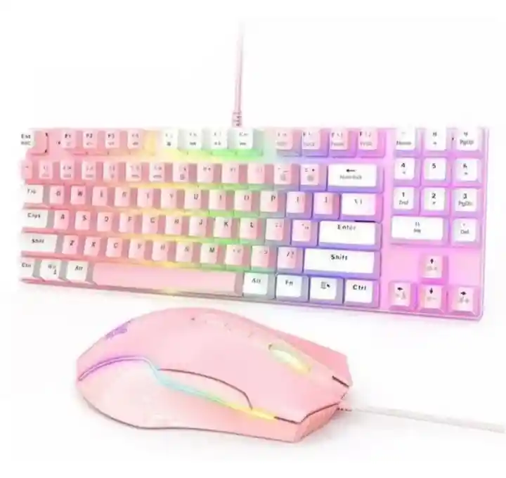 Rgb Combo Diadema K9 Rosa + Teclado Mecanico Con Mouse Usb