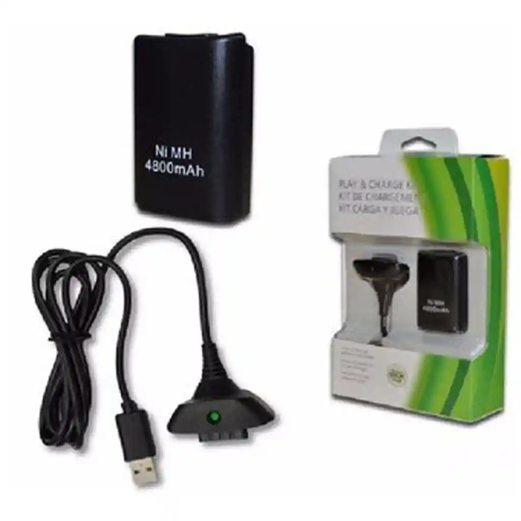 Xbox 360 Kit Carga Y Juega + 4800 Ni-mh Cargador Hasta 35h