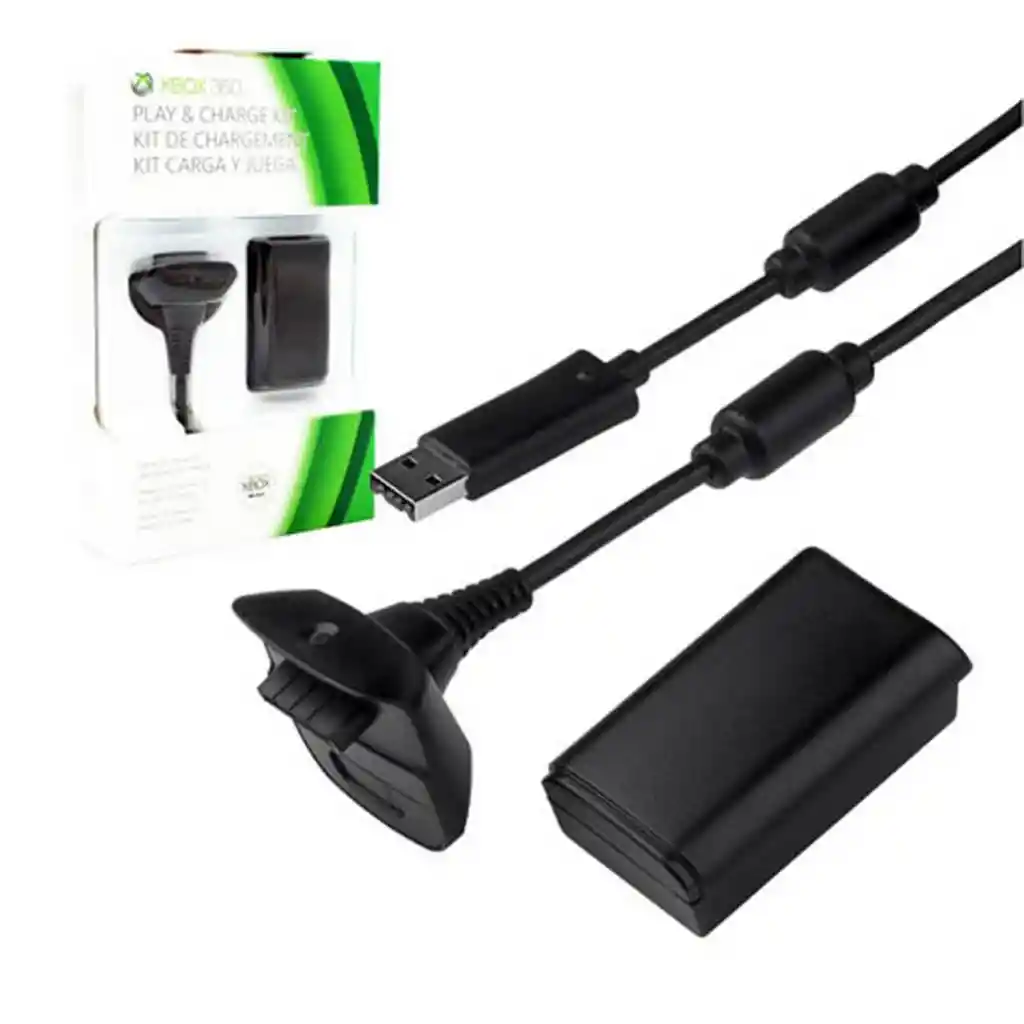 Xbox 360 Kit Carga Y Juega + 4800 Ni-mh Cargador Hasta 35h