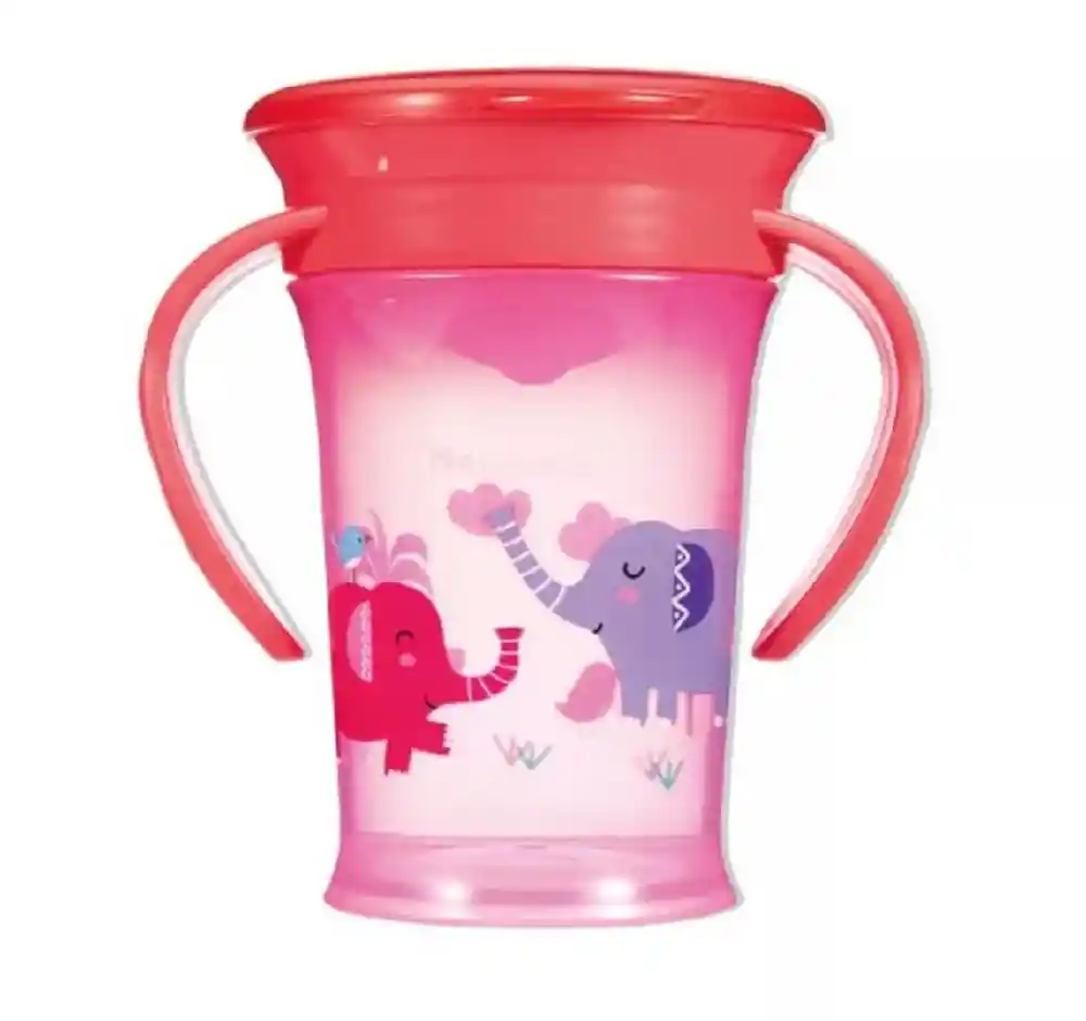 Vaso 360 Grados Antiderrame Con Asas Entrenador Bebe Infantil Niña Rosado Ref. 45237