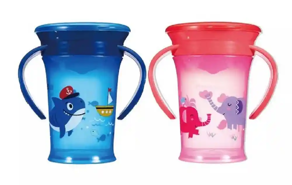 Vaso 360 Grados Antiderrame Con Asas Entrenador Bebe Infantil Niña Rosado Ref. 45237