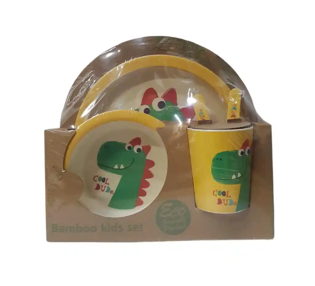 Set Vajilla Bebe Bambú Menaje 5 Pieza Biodegradable Infantil Dino