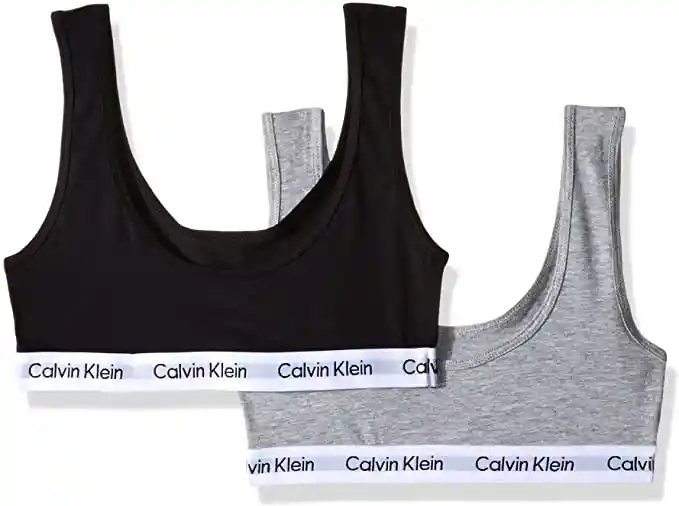 Talla S - Pack 2 Bra Niña Calvin Klein Negro Gris Cropped Modern Cotton Black - Grey | Original