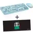 Combo Inalámbrico Teclado-mouse Mofii 666 Celeste + Pad Mouse Luminoso