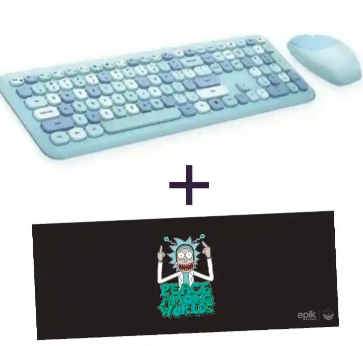 Combo Inalámbrico Teclado-mouse Mofii 666 Celeste + Pad Mouse Luminoso