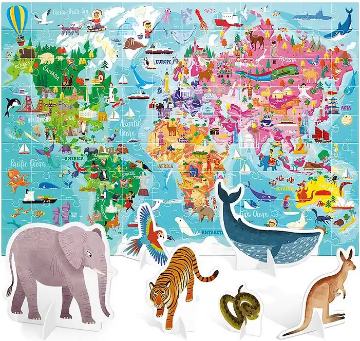 Rompecabezas Niños Gigante Al Rededor Del Mundo Animales 3d