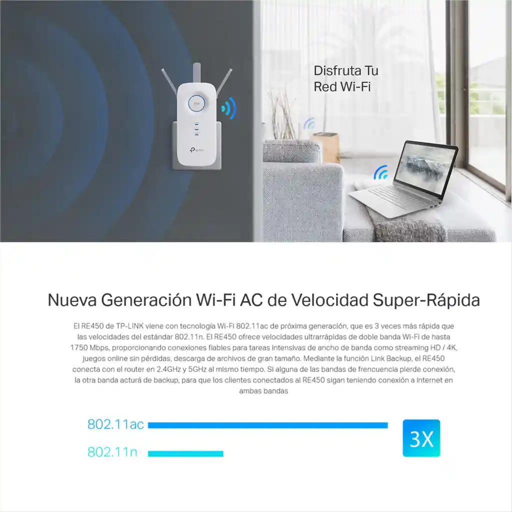 Repetidor / Extensor Wifi Banda Dual Ac1750, Tp-link Re450
