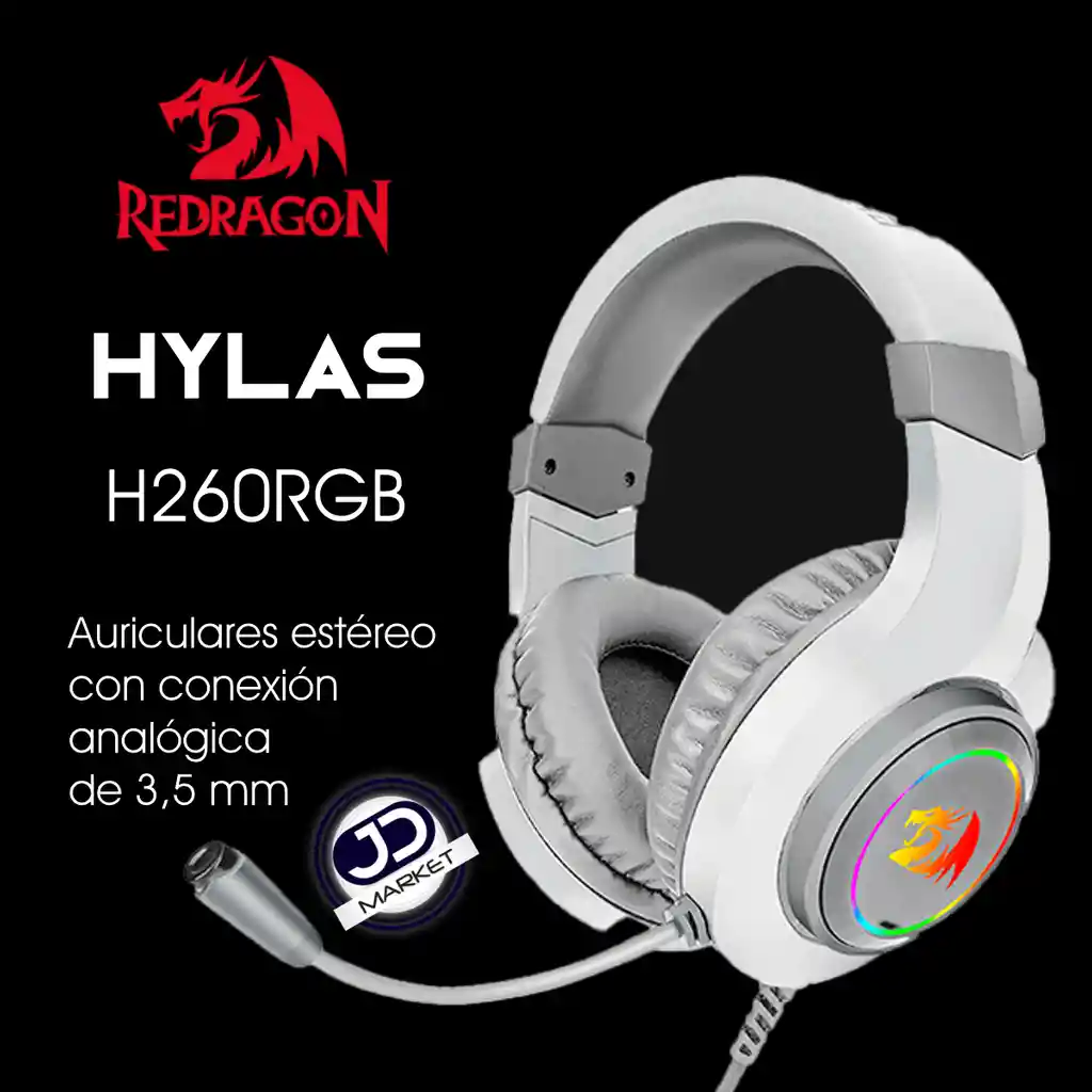 Redragon Diadema Gamerh260W Hylas Usb/3.5Mm Con Microfono Blanco