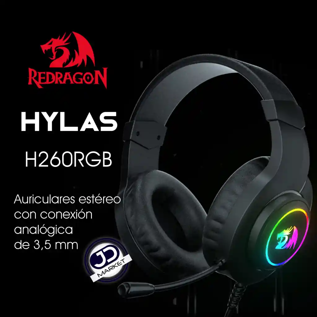 Redragon Diadema Gamerh260Rgb Hylas Usb/3.5Mm Con Microfono Negro