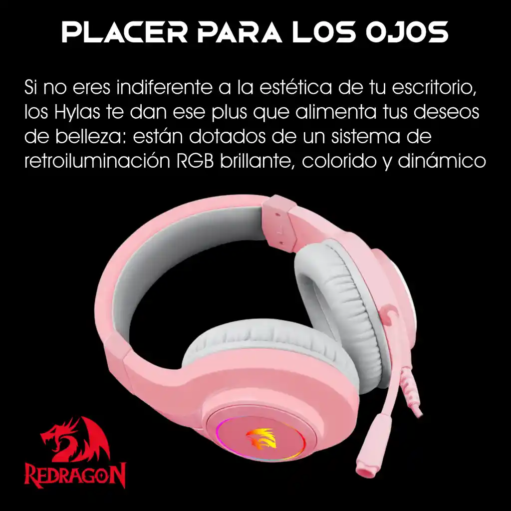 Redragon Diadema Gamer H260p Hylas Usb/3.5mm Con Microfono Rosado