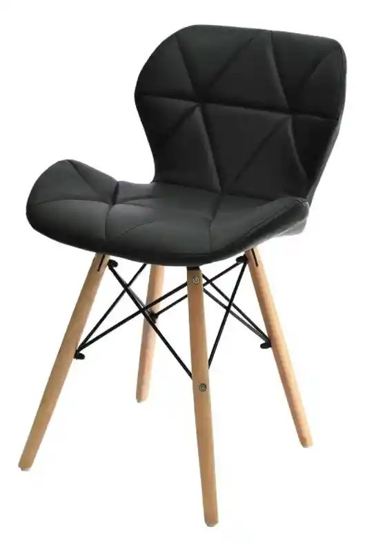 Silla De Comedor Eames Acolchada En Cuerina Color Negro