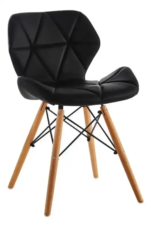 Silla De Comedor Eames Acolchada En Cuerina Color Negro