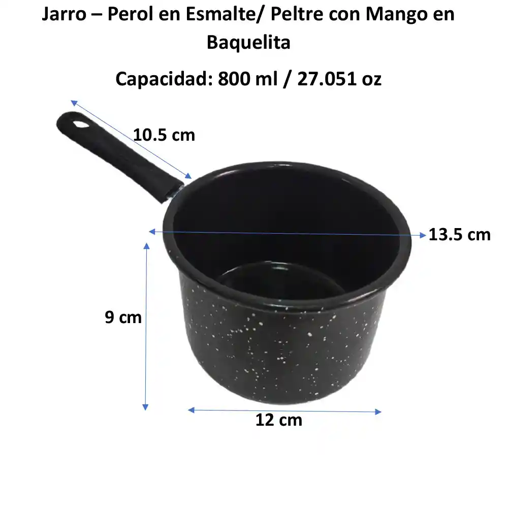 Jarro En Esmalte/peltre Con Mango En Baquelita, Perol