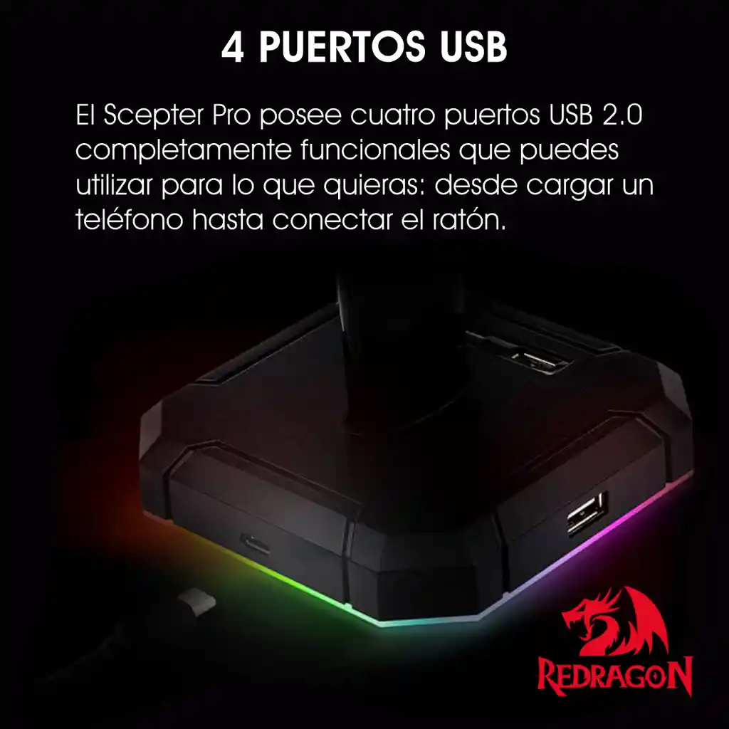 Base/hub Usb Para Auriculares 4 Puertos Rgb Redragon Ha300
