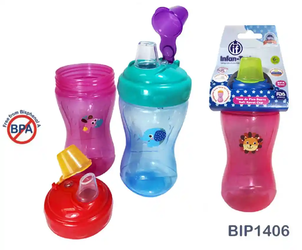 Vaso Anti Goteo Tetero Asas 12 Onzas Bebe Biberón Chupo Jugo Niño Azul Ref. Bip1406