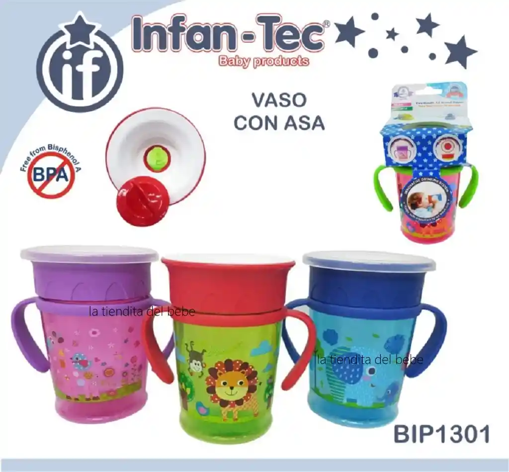 Vaso Bebe 360 Grados Entrenador Niño Niña Antiderrame Asas Niño Colores Surtidos Ref. Bip1301