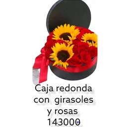 Caja Redonda Girasoles Y Rosas