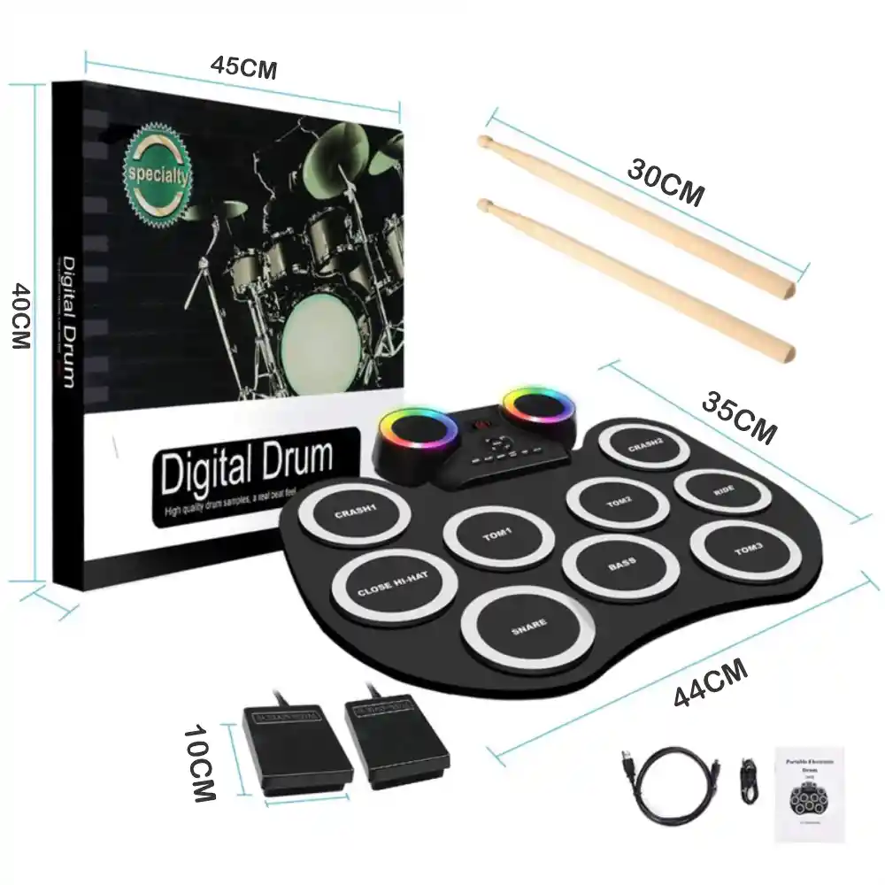 Bateria Electrónica De Mesa Digital Drum Led Bluetooth