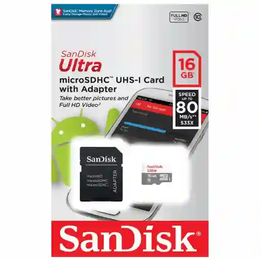 Tarjeta De Memoria Sandisk Sdsquns-016g-gn3ma Ultra Con Adaptador Sd 16gb