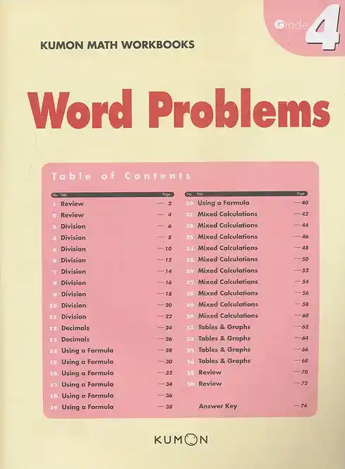 Kumon Libro Niñas Niños Problemas Matemáticos Grade 4