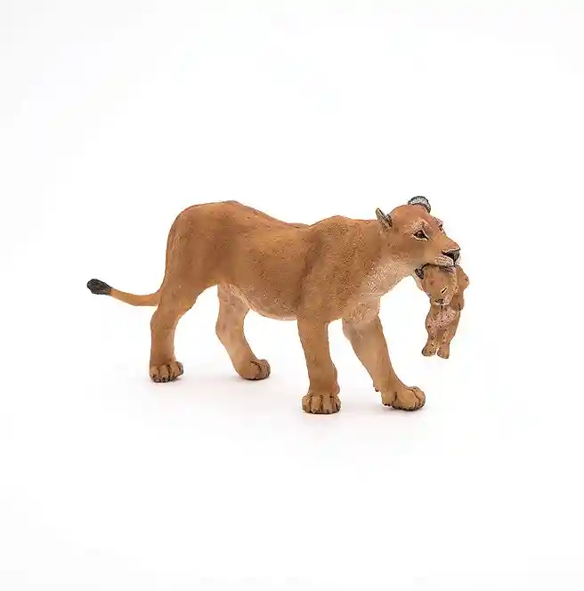 Figura Coleccionable Animales León Con Cachorro Pintado A Mano