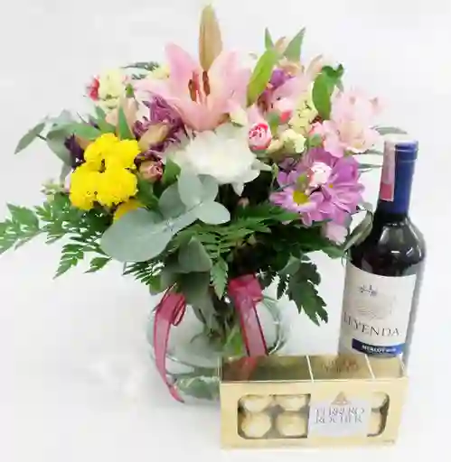 Flores Jarronsurtidas Botella Vino Y Ferrero X8