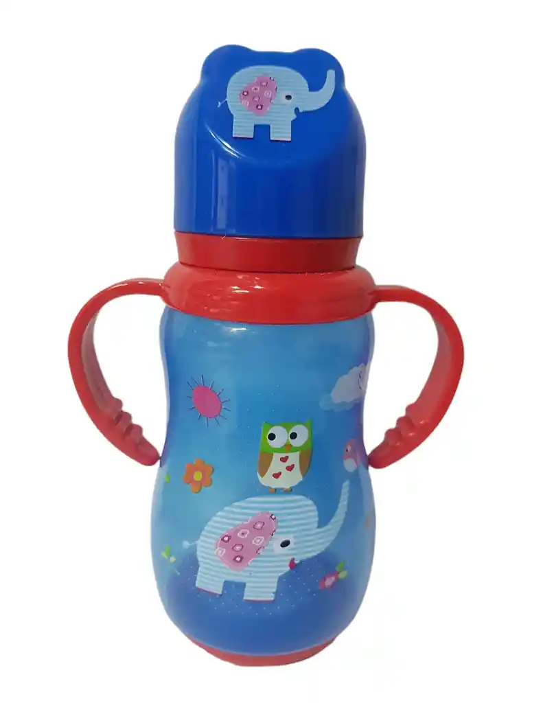 Tetero Antigas Anticolico Bebe Infantil Con Asa Biberon Niño Elefante Azul Ref. Bip1482