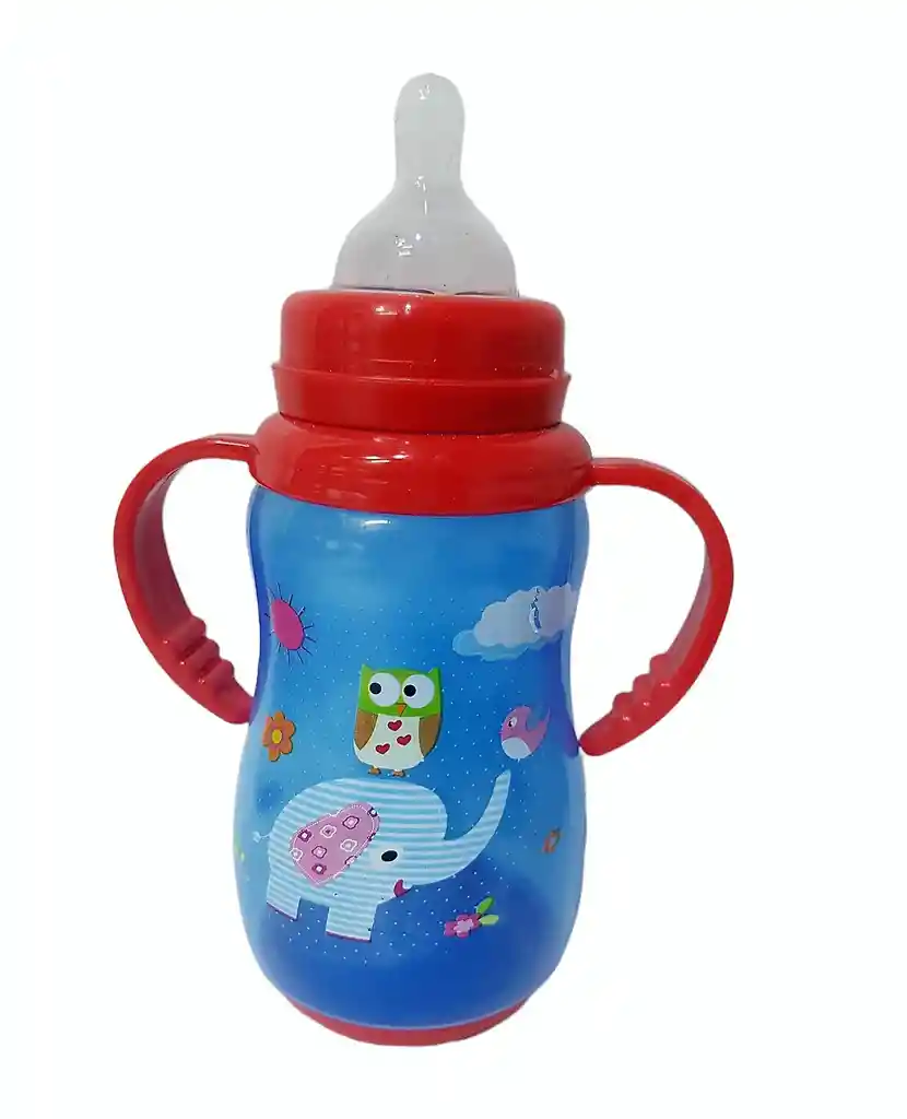 Tetero Antigas Anticolico Bebe Infantil Con Asa Biberon Niño Elefante Azul Ref. Bip1482