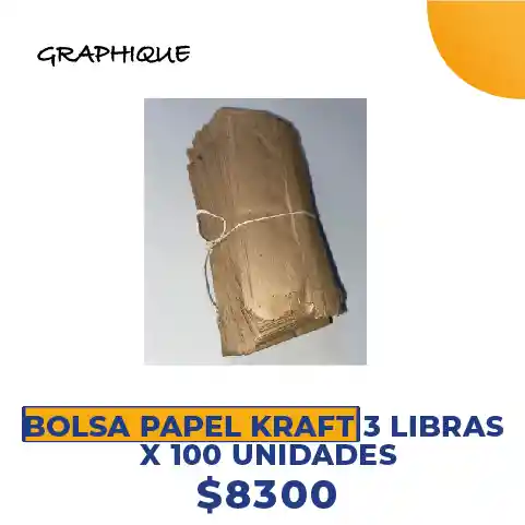 Bolsa Papel Kraft De 3 Libra X 100 Unidades