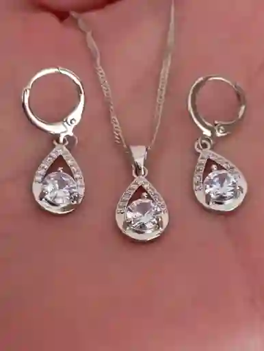 Juego Joyeria De Plata 925, Aretes Con Cadena Y Dije (jcd262)