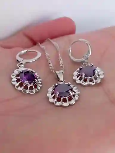 Juego Joyeria De Plata 925, Aretes Con Cadena Y Dije (jcd230)