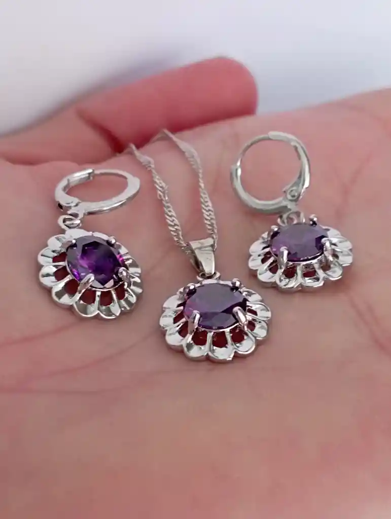 Juego Joyeria De Plata 925, Aretes Con Cadena Y Dije (jcd230)