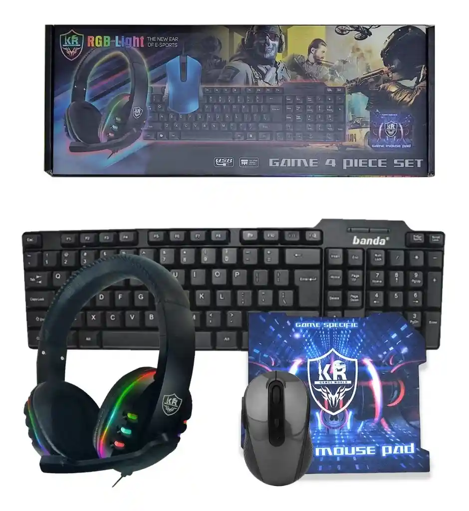 Combo Para Pc Usb 4 En 1 Teclado, Mouse, Diadema Y Mouse Pad