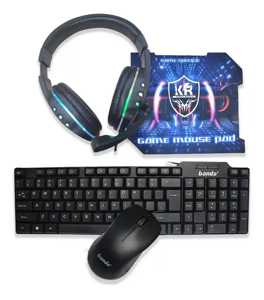 Combo Para Pc Usb 4 En 1 Teclado, Mouse, Diadema Y Mouse Pad