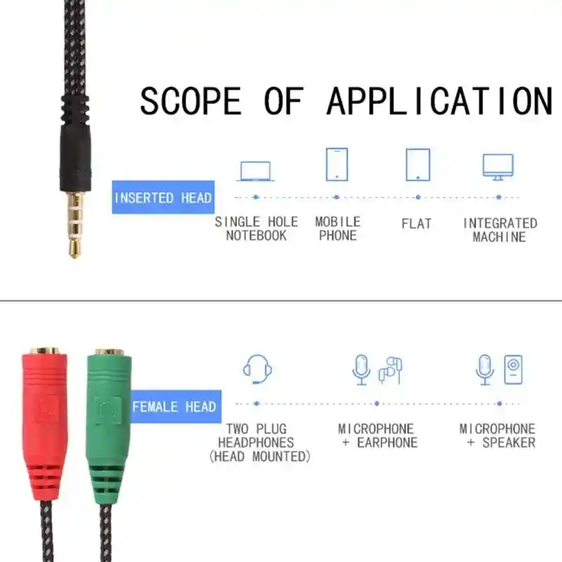 Cable Divisor De Audio Y Micrófono 1 Macho A 2 Hembra 3.5mm