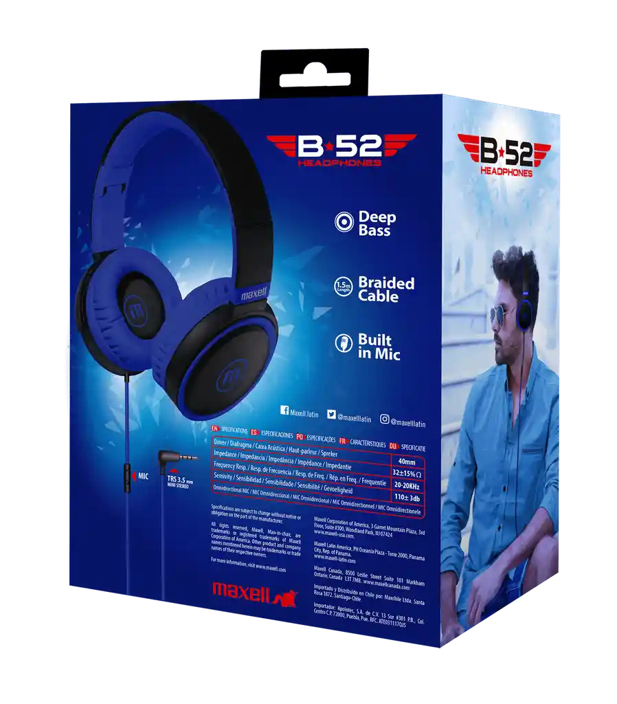Maxell Audifonos Diadema Headphoneb-52 Blue