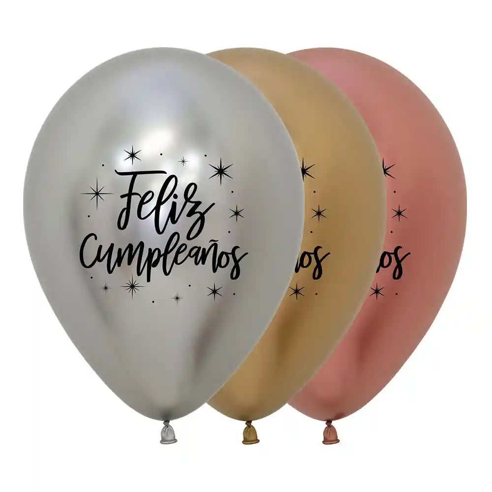 Globos R-12 Impreso 2 Caras Tinta Negra Feliz Cumpleaños Radiante Reflex Surtido X 12