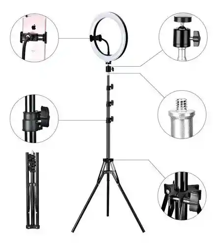 Aro Luz Rgb Led 26 Cm Profesional Multifunción + Trípode 2.10m