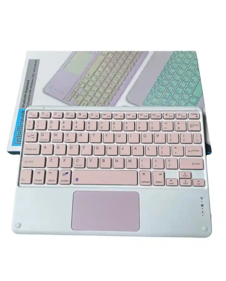 Teclado Inteligente Bluetooth Keyboard Blanco- Rosa. Compatible Con Windows, Ios Y Android.