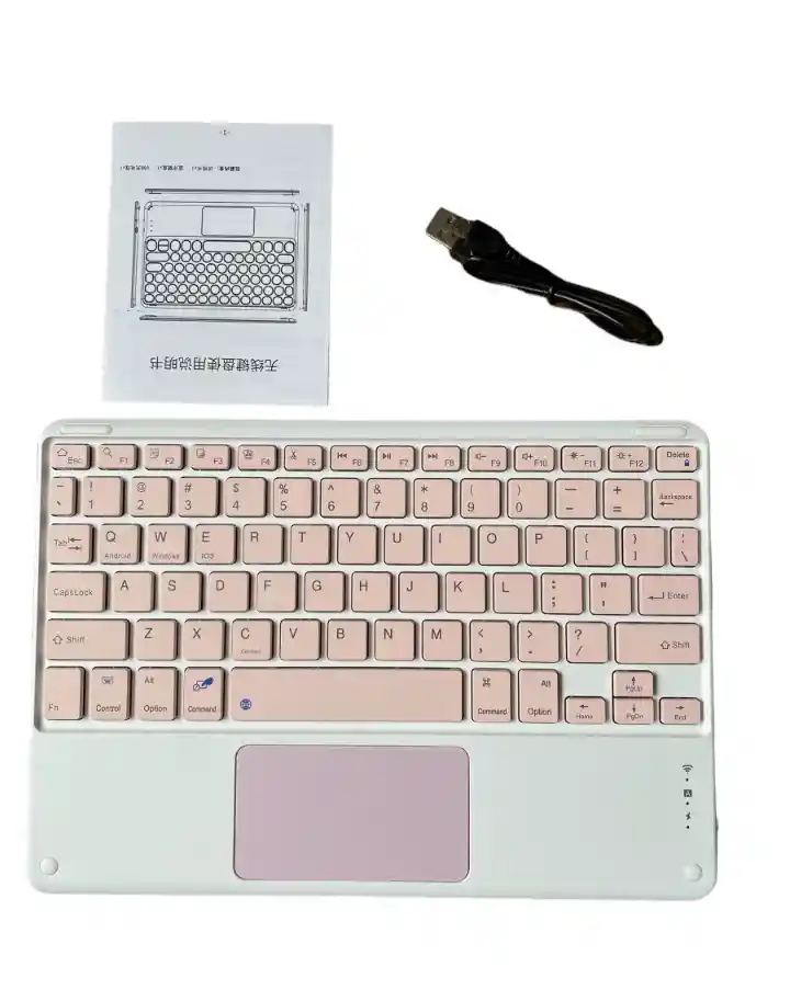 Teclado Inteligente Bluetooth Keyboard Blanco- Rosa. Compatible Con Windows, Ios Y Android.