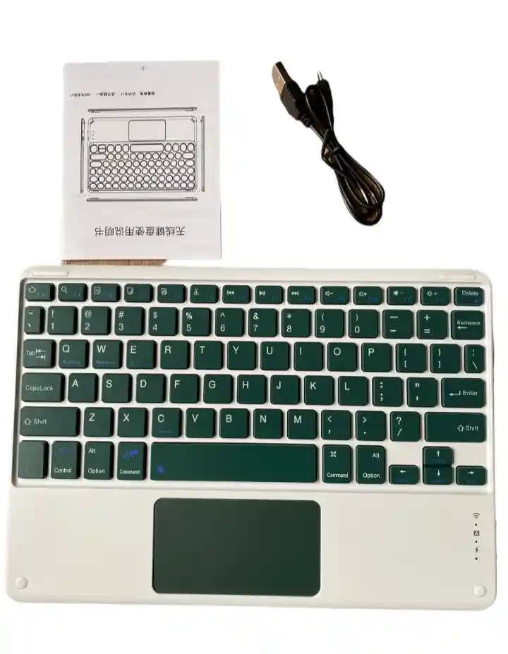 Teclado Inteligente Bluetooth Keyboard Blanco- Verde Oscuro. Compatible Con Windows, Ios Y Android.