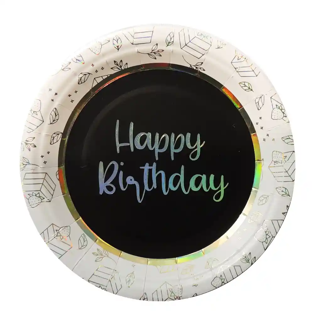 Platos 7 Pulgadas Biodegradables X 8 Unds Fiesta Happy Birthday Edición De Lujo